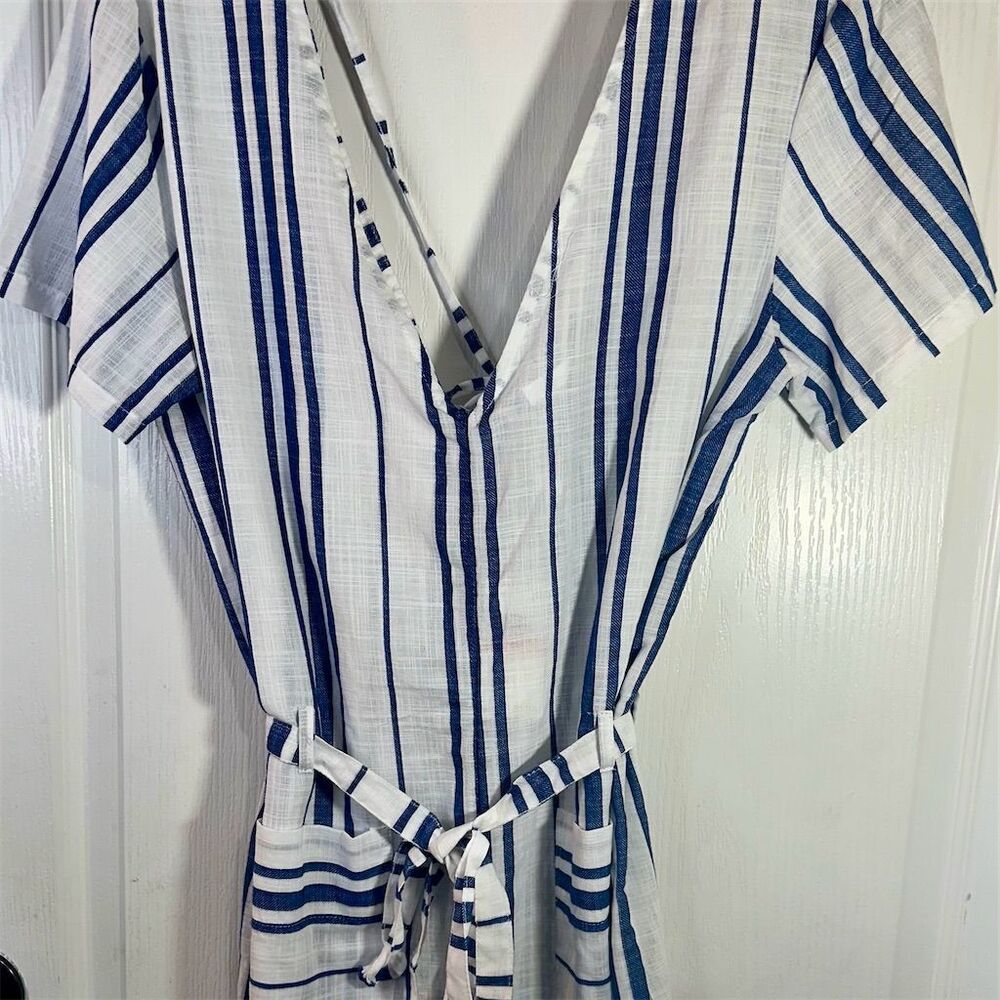Salt & Jade White/Blue Stripe Romper 100% Cotton